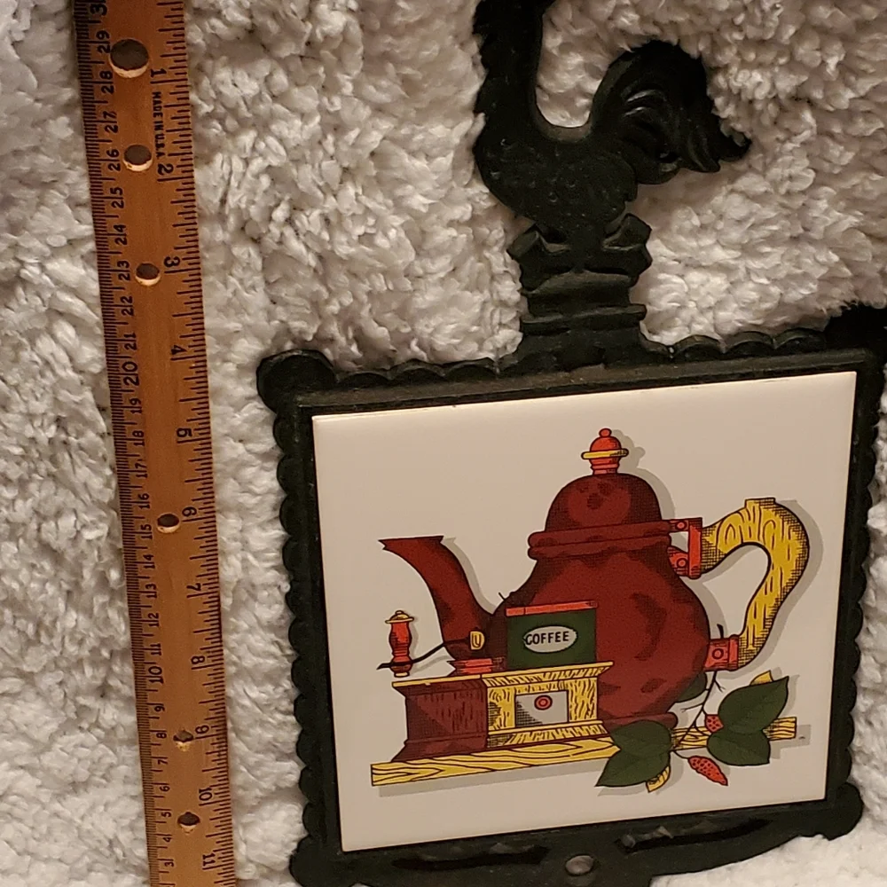 Vintage Rooster Cast Iron KYOWA Ceramic Tile Novelty Hot Plate
